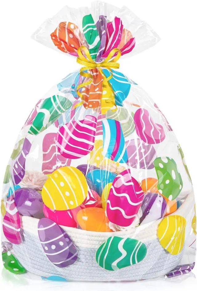 Main image of CUDICY Easter Bags 10pcs Large Cellophane Bags 24x30 Inch Cellophane Wrap for Gift Baskets Clear Plastic Gift Wrapping