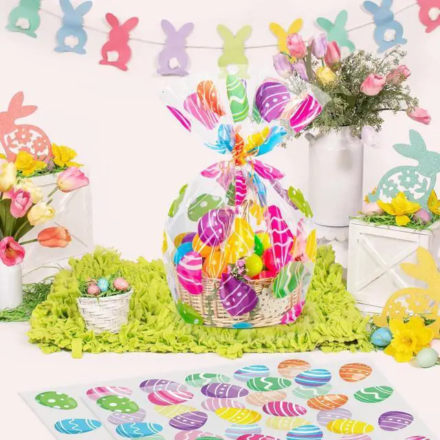 Alt view image 4 of 6 - CUDICY Easter Bags 10pcs Large Cellophane Bags 24x30 Inch Cellophane Wrap for Gift Baskets Clear Plastic Gift Wrapping