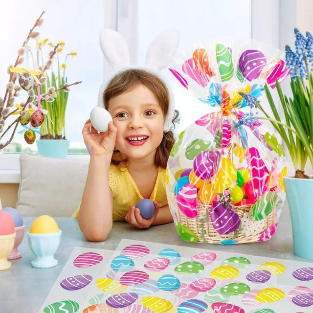Alt view image 2 of 6 - CUDICY Easter Bags 10pcs Large Cellophane Bags 24x30 Inch Cellophane Wrap for Gift Baskets Clear Plastic Gift Wrapping