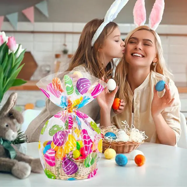 Alt view image 5 of 6 - CUDICY Easter Bags 10pcs Large Cellophane Bags 24x30 Inch Cellophane Wrap for Gift Baskets Clear Plastic Gift Wrapping