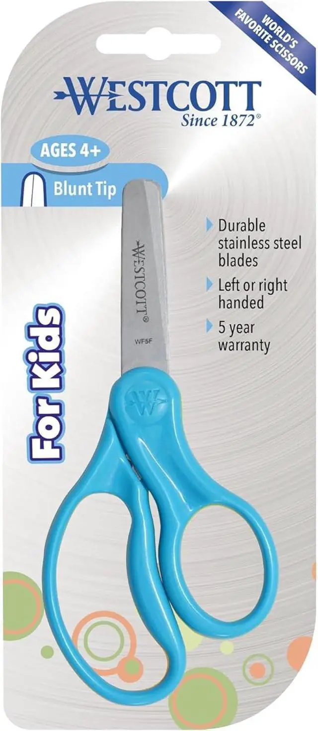 Alt view image 6 of 6 - Westcott 15968 Right- and Left-Handed Scissors, Classic Kids' Scissors, Back to School, Classroom Supplies, Ages 4-8, 5-Inch Blunt Tip, Neon Blue