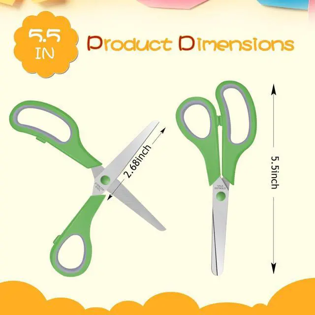 Alt view image 2 of 7 - 5.5" Kids Small Scissors Set,Blunt Tip Craft Paper Scissors Bulk, Stainless Steel Safety Blades for Classroom School Home,6 Packs