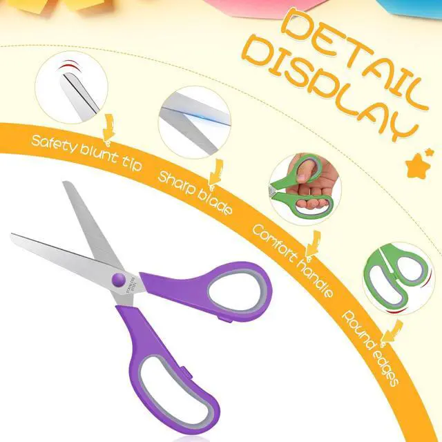 Alt view image 3 of 7 - 5.5" Kids Small Scissors Set,Blunt Tip Craft Paper Scissors Bulk, Stainless Steel Safety Blades for Classroom School Home,6 Packs