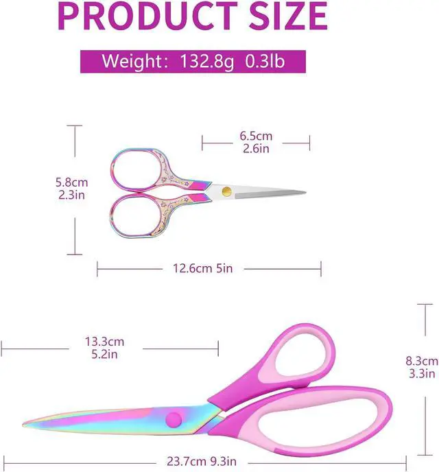 Alt view image 3 of 7 - Fabric Scissors, Dressmaking with Titanium Plated Stainless Steel, Tailor Scissors for Cutting Fabrics and Leather, Set of 2