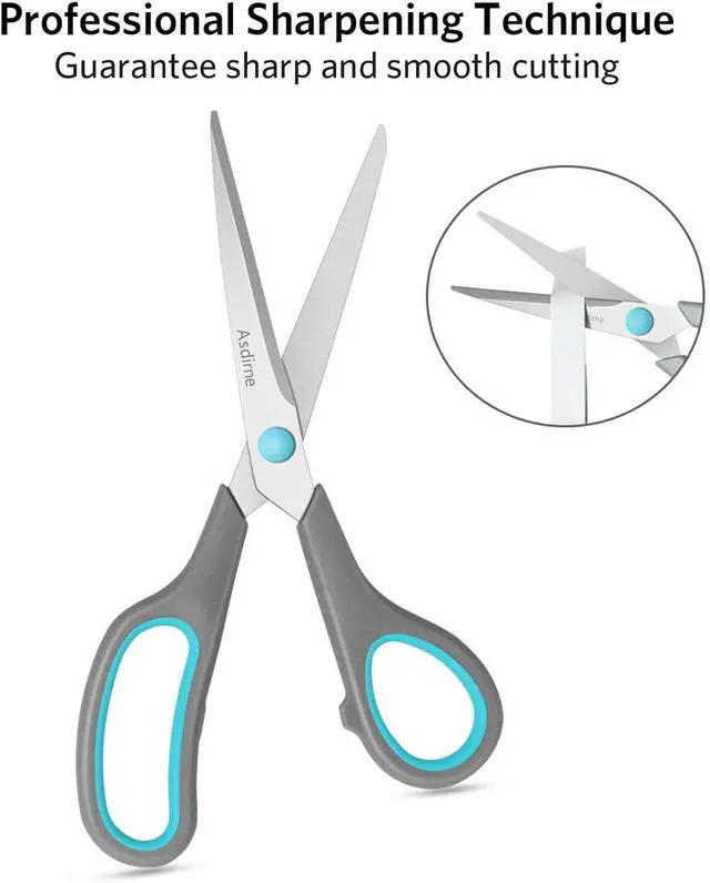Alt view image 2 of 7 - Asdirne Scissors Set of 4, Premium Stainless Steel Razor Blades, Ergonomic Semi-Soft Rubber Grip, Suitable for School, Office and Family Daily Use, 9.6''/8.5''/6.4"/5.4", Blue&Gray