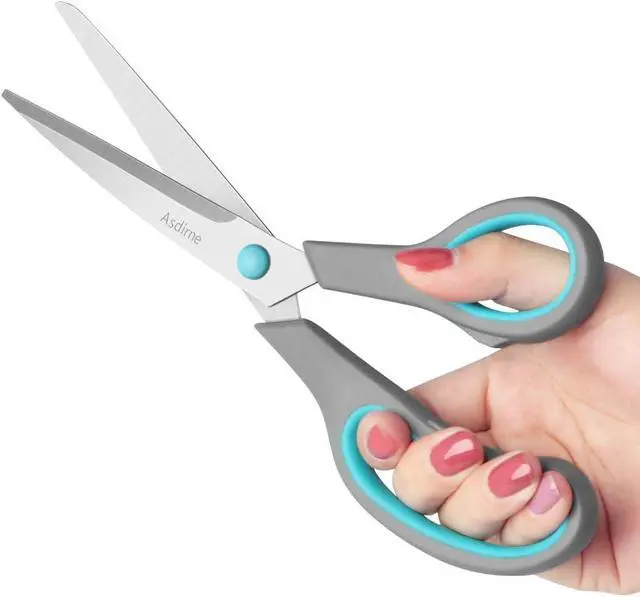Alt view image 4 of 7 - Asdirne Scissors Set of 4, Premium Stainless Steel Razor Blades, Ergonomic Semi-Soft Rubber Grip, Suitable for School, Office and Family Daily Use, 9.6''/8.5''/6.4"/5.4", Blue&Gray