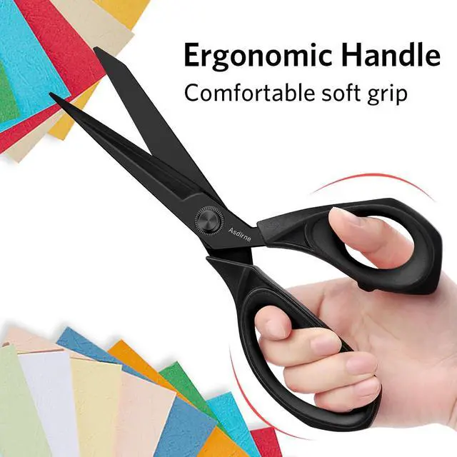 Alt view image 5 of 7 - Asdirne Black Titanium Fabric Scissors, Dressmaking Scissors with Heavy Duty Multi-Purpose Titanium Coated Blades and Comfortable Soft Grip Handles, Black, 25CM