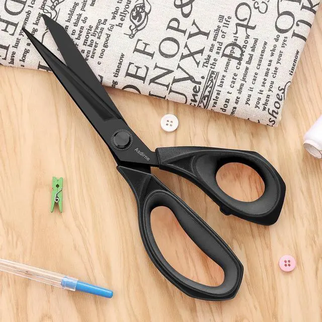Alt view image 7 of 7 - Asdirne Black Titanium Fabric Scissors, Dressmaking Scissors with Heavy Duty Multi-Purpose Titanium Coated Blades and Comfortable Soft Grip Handles, Black, 25CM