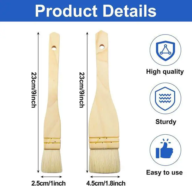 Alt view image 3 of 7 - 2Pcs Flat Hake Brushes, Sheep Hair Bristles, 1 Inch & 2 Inch