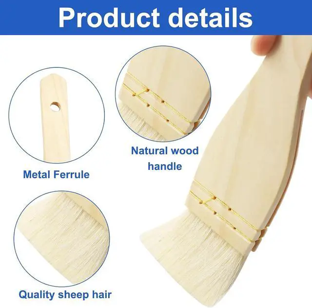 Alt view image 4 of 7 - 2Pcs Flat Hake Brushes, Sheep Hair Bristles, 1 Inch & 2 Inch