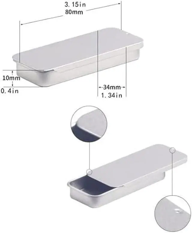 Alt view image 4 of 7 - 3 PCS Mini Metal Tin Box Containers, Slide Top, Rectangular, 3.15 x 1.34 x 0.4 Inch, Silver, Black, White, Modern Style, Storage Box