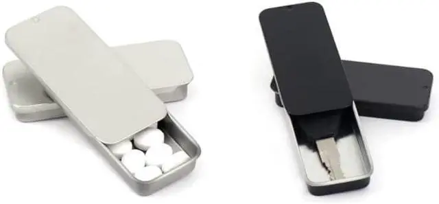 Alt view image 5 of 7 - 3 PCS Mini Metal Tin Box Containers, Slide Top, Rectangular, 3.15 x 1.34 x 0.4 Inch, Silver, Black, White, Modern Style, Storage Box