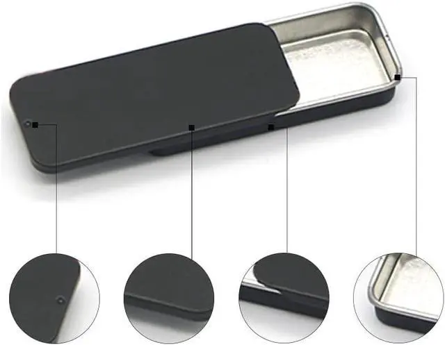 Alt view image 6 of 7 - 3 PCS Mini Metal Tin Box Containers, Slide Top, Rectangular, 3.15 x 1.34 x 0.4 Inch, Silver, Black, White, Modern Style, Storage Box