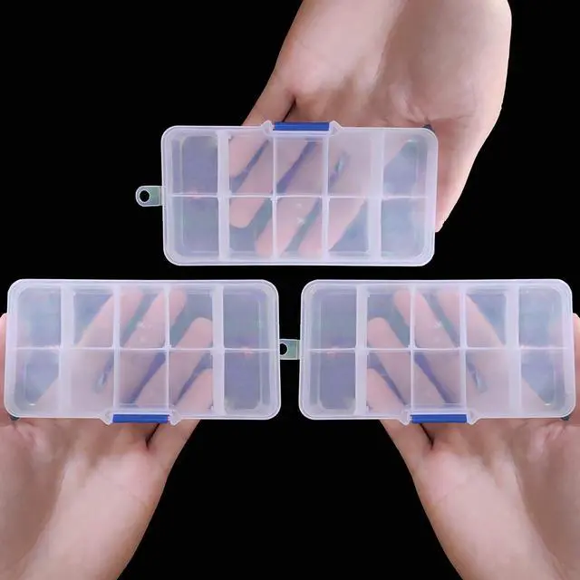 Alt view image 2 of 2 - Transparent Plastic Grid Box Storage Organizer,Adjustable Dividers Travel Small Size Case with Lid for Display Collection,Organizing Small Parts,Cotton,Swab,Ornaments,Beads,Jewlery,Rings (10 Grid)