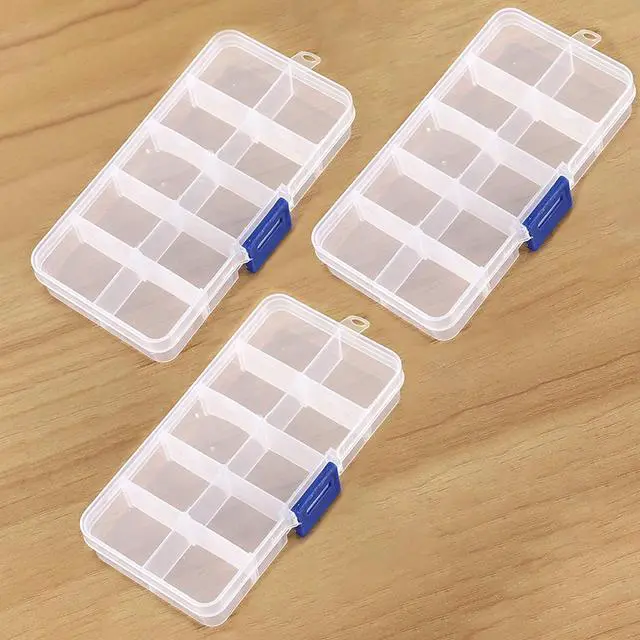 Main image of Transparent Plastic Grid Box Storage Organizer,Adjustable Dividers Travel Small Size Case with Lid for Display Collection,Organizing Small Parts,Cotton,Swab,Ornaments,Beads,Jewlery,Rings (10 Grid)