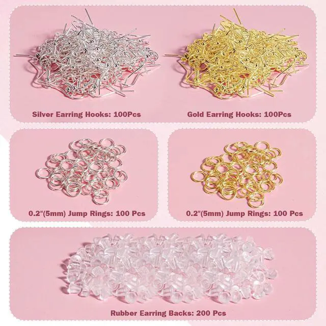 Alt view image 2 of 6 - Hypoallergenic Earring Hooks for Jewelry Making, 600 Pcs Earring Making Kit