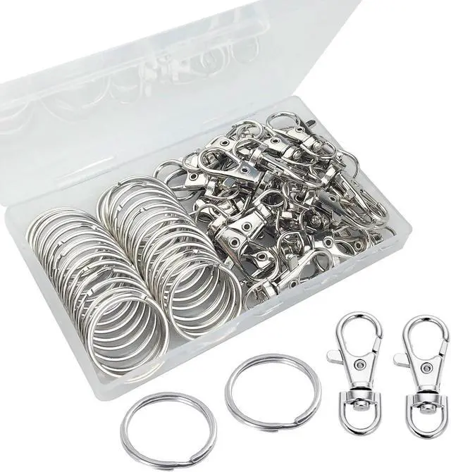 Main image of 60 Pcs Premium Swivel Lanyard Snap Hook with Key Rings, Metal Lobster Clasp Keychain Hooks for Lanyard Crafting