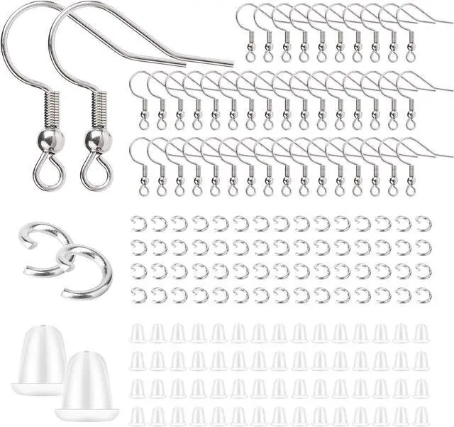 Main image of Stainless Steel Earring Hooks French Ear Wire, 600pcs Earring Making Findings Parts Jewels DIY Supplies Kits, with Silicone Earring Backs Stoppers & Open Jump Ring
