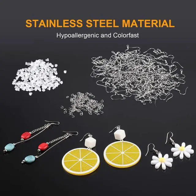 Alt view image 2 of 6 - Stainless Steel Earring Hooks French Ear Wire, 600pcs Earring Making Findings Parts Jewels DIY Supplies Kits, with Silicone Earring Backs Stoppers & Open Jump Ring
