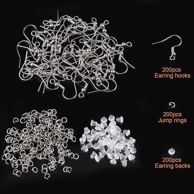 Alt view image 3 of 6 - Stainless Steel Earring Hooks French Ear Wire, 600pcs Earring Making Findings Parts Jewels DIY Supplies Kits, with Silicone Earring Backs Stoppers & Open Jump Ring