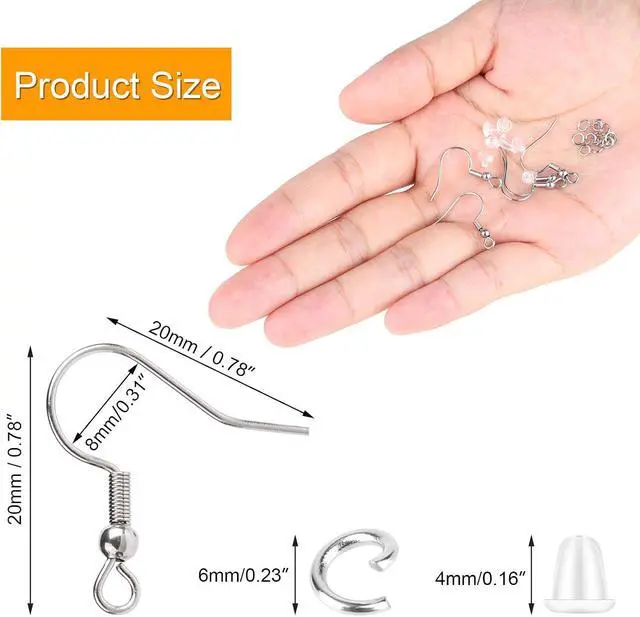 Alt view image 4 of 6 - Stainless Steel Earring Hooks French Ear Wire, 600pcs Earring Making Findings Parts Jewels DIY Supplies Kits, with Silicone Earring Backs Stoppers & Open Jump Ring