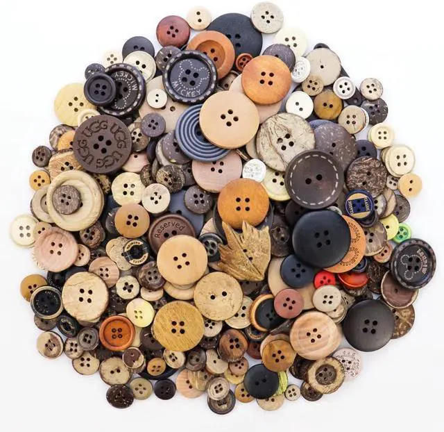 Main image of 600 Pcs Wooden Buttons Assorted Sizes Mixed Colors Coconut Shell for Crafts