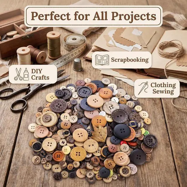 Alt view image 3 of 7 - 600 Pcs Wooden Buttons Assorted Sizes Mixed Colors Coconut Shell for Crafts
