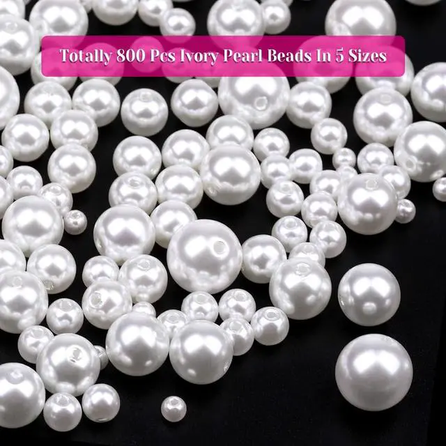 Alt view image 3 of 7 - Pearl Beads, Anezus 800pcs Ivory Pearl Craft Beads Loose Pearls for Jewelry Making, Crafts, Decoration and Vase Filler (Assorted Sizes)