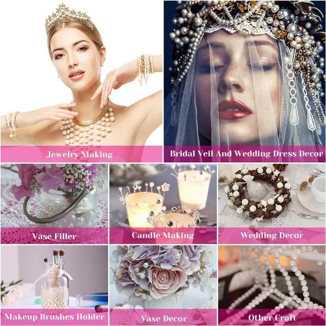 Alt view image 6 of 7 - Pearl Beads, Anezus 800pcs Ivory Pearl Craft Beads Loose Pearls for Jewelry Making, Crafts, Decoration and Vase Filler (Assorted Sizes)