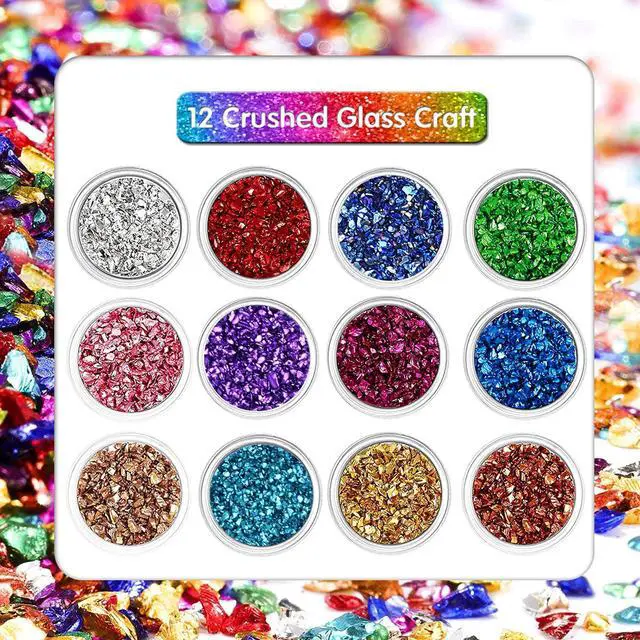 Alt view image 2 of 7 - 12 Box Crushed Glass Craft Glitter Fine for Resin Art, Small Broken Glass Pieces Irregular Metallic Crystal Chips Chunky Flakes Sequins for Nail Arts DIY Vase Filler Epoxy Jewelry Making Decoration
