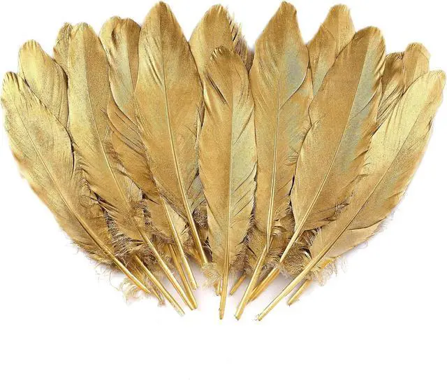 Main image of Larryhot Large Gold Goose Feathers Bulk for Crafts,60Pcs,6-8inch
