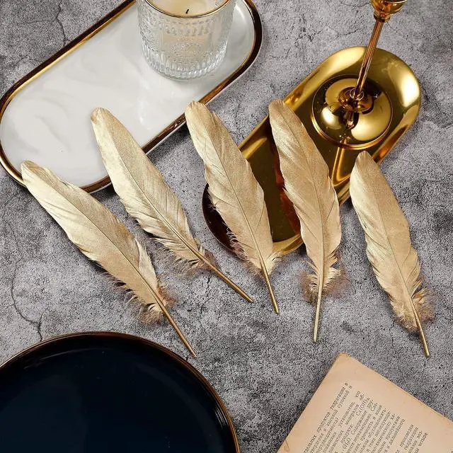 Alt view image 7 of 7 - Larryhot Large Gold Goose Feathers Bulk for Crafts,60Pcs,6-8inch