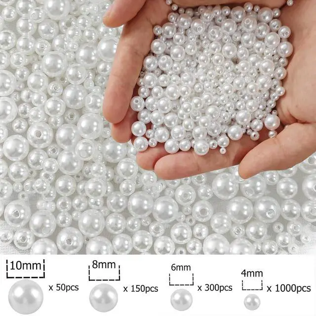 Alt view image 2 of 7 - 1500pcs Pearl Beads for Jewelry Making, 4mm 6mm 8mm 10mm Round Loose Pearls Beads with Hole, Bracelet Pearls for Crafts, White Pearls for Jewelry Making