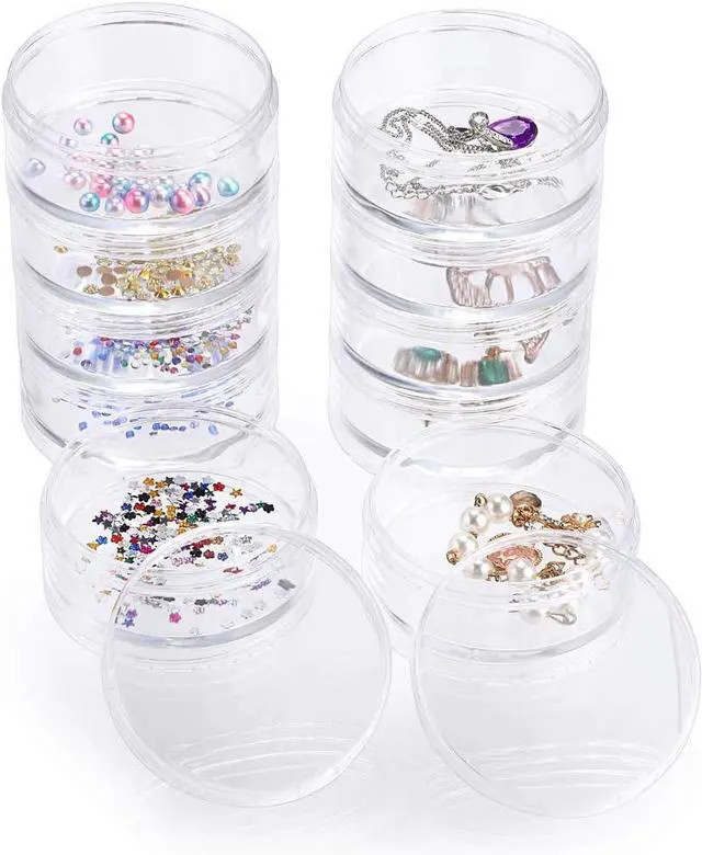 Main image of Hipiwe 2 Packs 5-Slot Clear Plastic Storage Jars Jewelry Beads Organizer