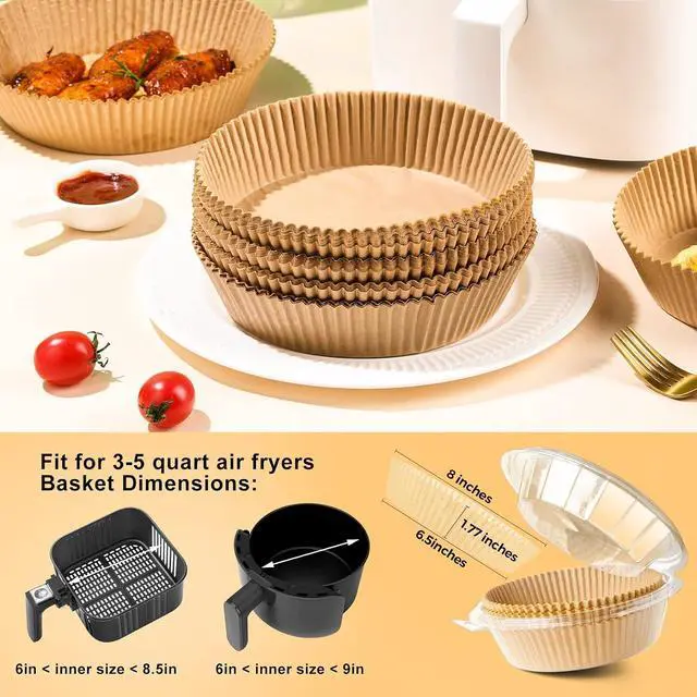 Alt view image 2 of 7 - Air Fryer Liners Disposable, 100Pcs Parchment Paper 6.5" Round for 3-5QT