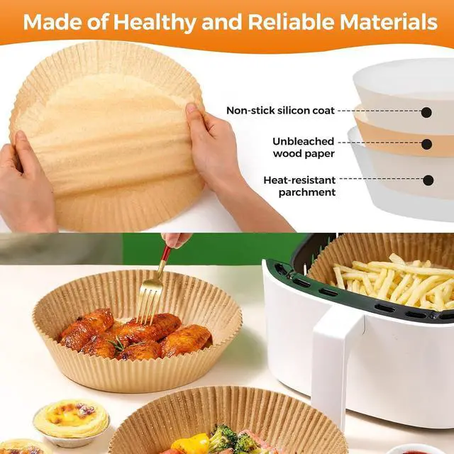 Alt view image 3 of 7 - Air Fryer Liners Disposable, 100Pcs Parchment Paper 6.5" Round for 3-5QT