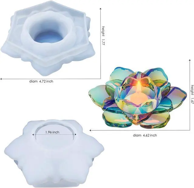 Alt view image 4 of 7 - Palksky Lotus Tealight Candles Holders Resin Mold, Flower Candlestick Epoxy Casting Silicone Molds for DIY Jewelry Box, Trinket Container, Candy Box Home Table Decoration