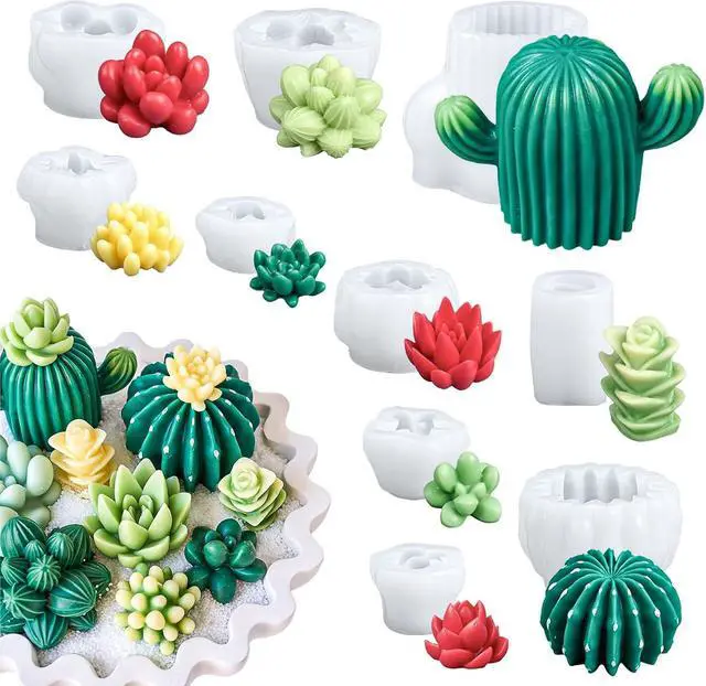 Main image of 10 Pack Succulent Silicone Mold, 3D Cactus Candle Molds for Candle Making