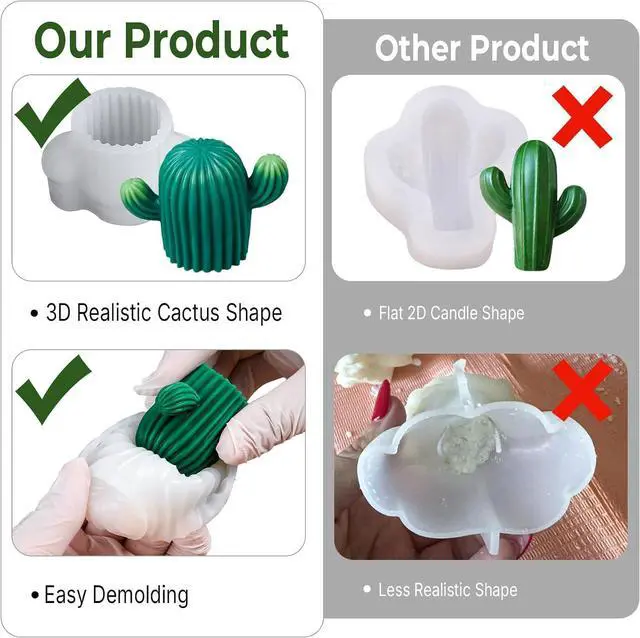 Alt view image 3 of 7 - 10 Pack Succulent Silicone Mold, 3D Cactus Candle Molds for Candle Making