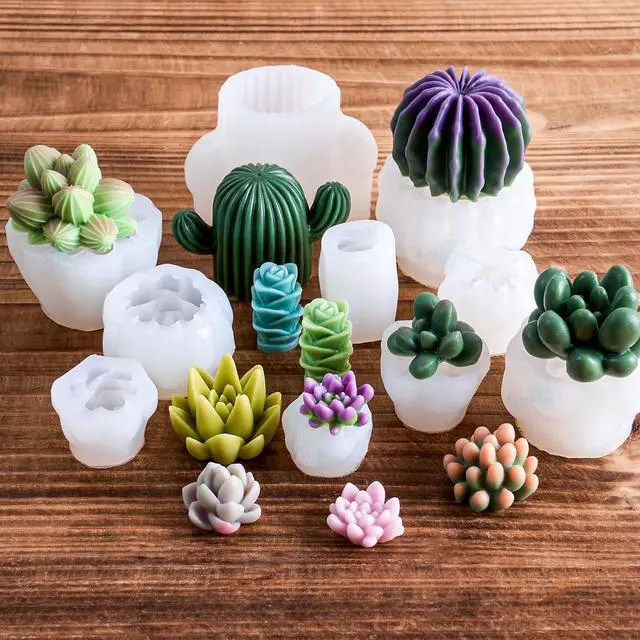 Alt view image 5 of 7 - 10 Pack Succulent Silicone Mold, 3D Cactus Candle Molds for Candle Making