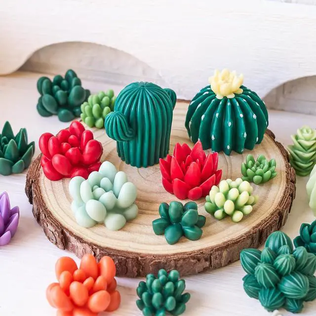 Alt view image 4 of 7 - 10 Pack Succulent Silicone Mold, 3D Cactus Candle Molds for Candle Making