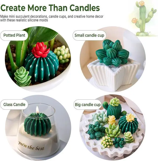 Alt view image 7 of 7 - 10 Pack Succulent Silicone Mold, 3D Cactus Candle Molds for Candle Making