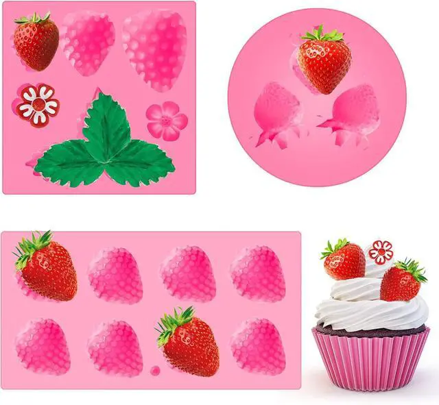 Main image of Cunhill 3 Pcs 3D Strawberry Silicone Chocolate Mold