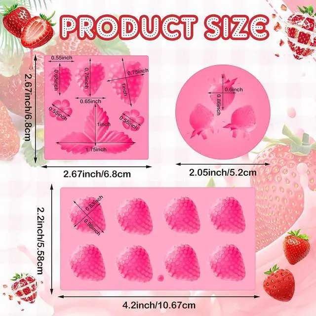 Alt view image 2 of 7 - Cunhill 3 Pcs 3D Strawberry Silicone Chocolate Mold