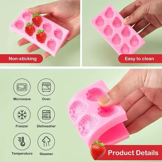 Alt view image 3 of 7 - Cunhill 3 Pcs 3D Strawberry Silicone Chocolate Mold
