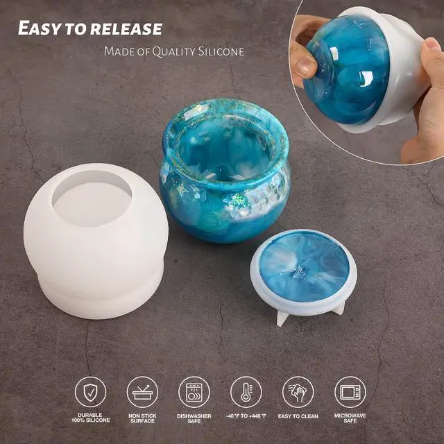 Alt view image 4 of 6 - Actvty Jar Silicone Molds, Jar Resin Molds with Lid, Epoxy Molds for DIY Jewelry Storage Box,Candle Holder,Candy Container, Epoxy Resin Casting Craft Gifts