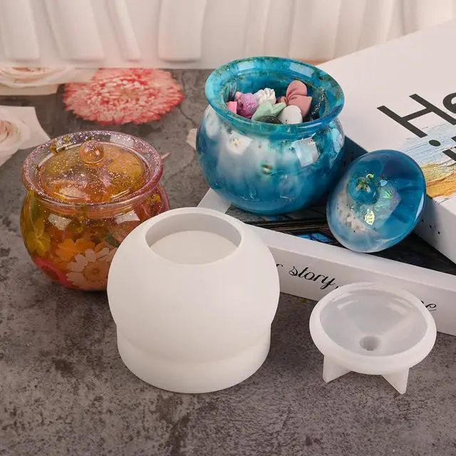 Alt view image 5 of 6 - Actvty Jar Silicone Molds, Jar Resin Molds with Lid, Epoxy Molds for DIY Jewelry Storage Box,Candle Holder,Candy Container, Epoxy Resin Casting Craft Gifts