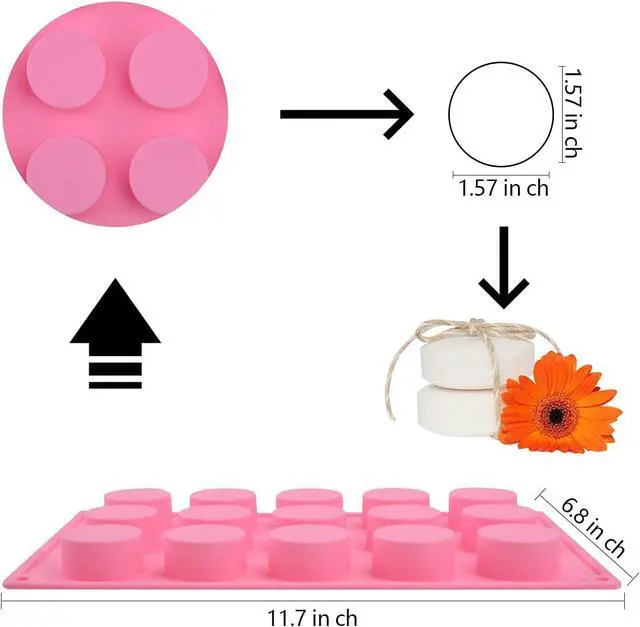 Alt view image 2 of 7 - Sakolla 2 Pack Cylinder Silicone Soap Molds, 15 Cavity Mini Round Silicone Molds for Handmade Soap, Lotion Bars, Bath Bombs, Chocolate, Cake