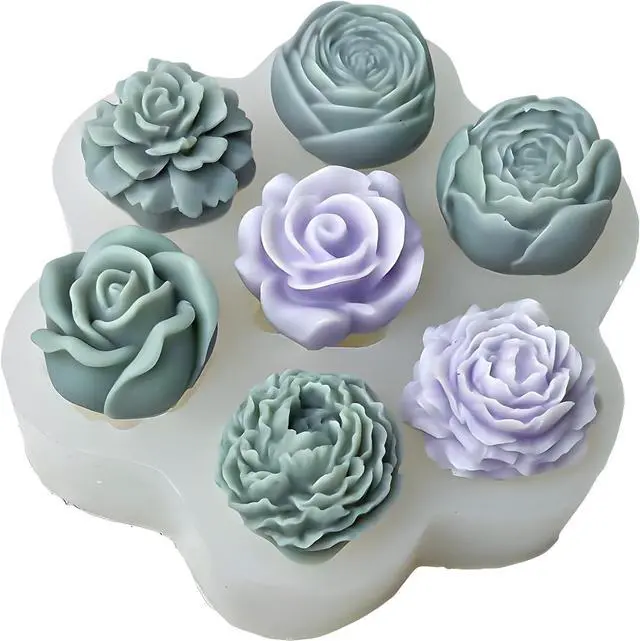 Main image of 7 Cavities Flower Mold - Multiple Style - Soap & Candle Mold - Silicone 3D Molds for Candy & Home Decor - Resin Casting & Making Molds