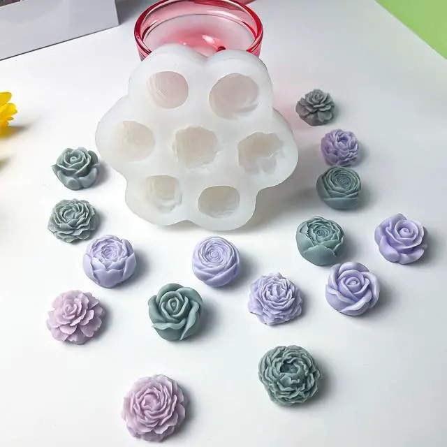 Alt view image 4 of 4 - 7 Cavities Flower Mold - Multiple Style - Soap & Candle Mold - Silicone 3D Molds for Candy & Home Decor - Resin Casting & Making Molds